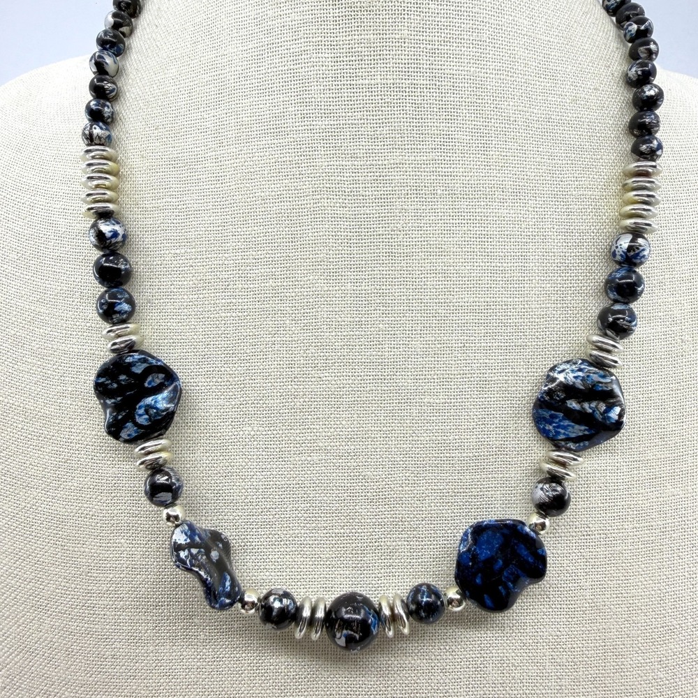 Navy Blue Swirl Statement Necklace Chunky Boho Festival Layering Coquette Gift